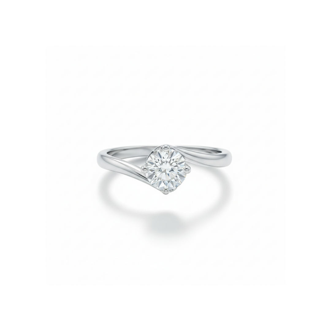 Anello Solitario Recarlo  Collezione Anniversary Con Gambo Pave' In Oro Bianco E Diamanti Ct.0,395 Colore F Si.