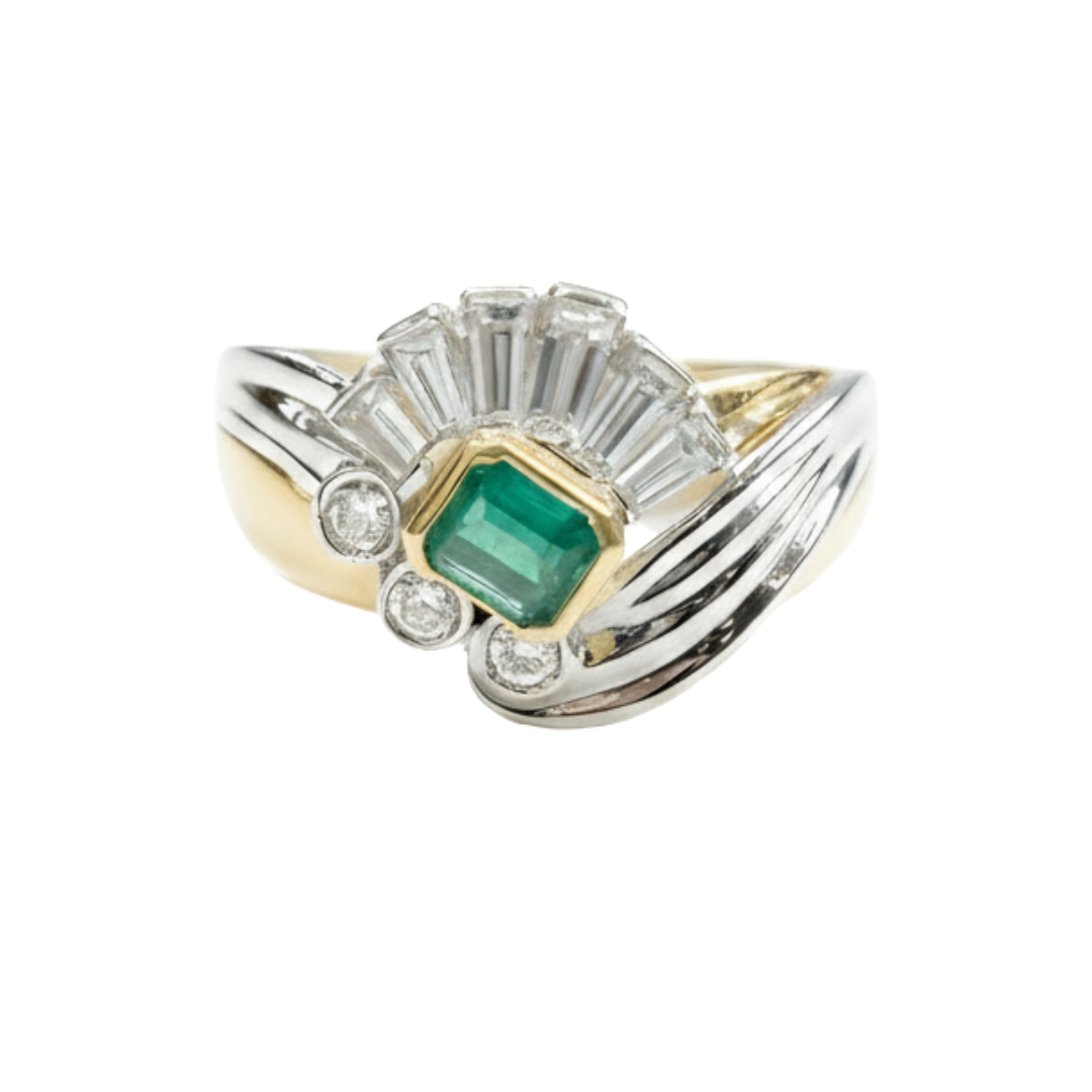 Anello Damiani Oro Con Diamanti E Smeraldo 0,29 Ct.