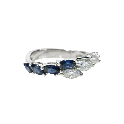 Anello Damiani Diamanti Taglio Marquise Ct.0.56 Colore H If ,zaffiri Taglio Marquise Ct.0.93 ,oro Bianco Gr.4.80.