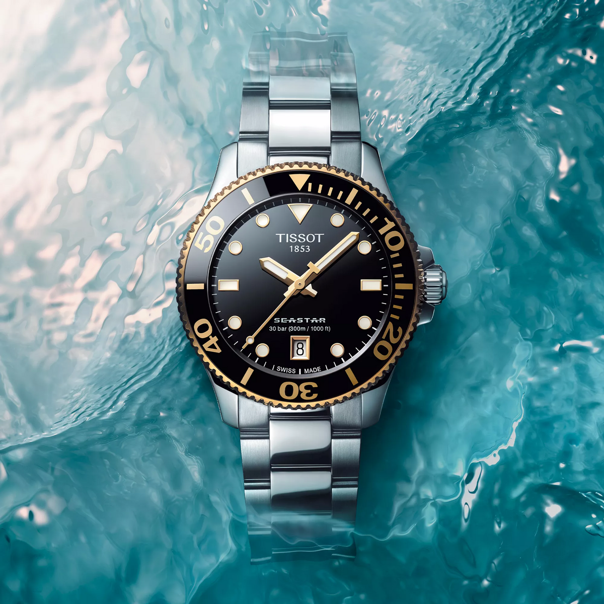 Tissot Seastar 1000 36 mm bicolore, immagine di ambiente in acqua