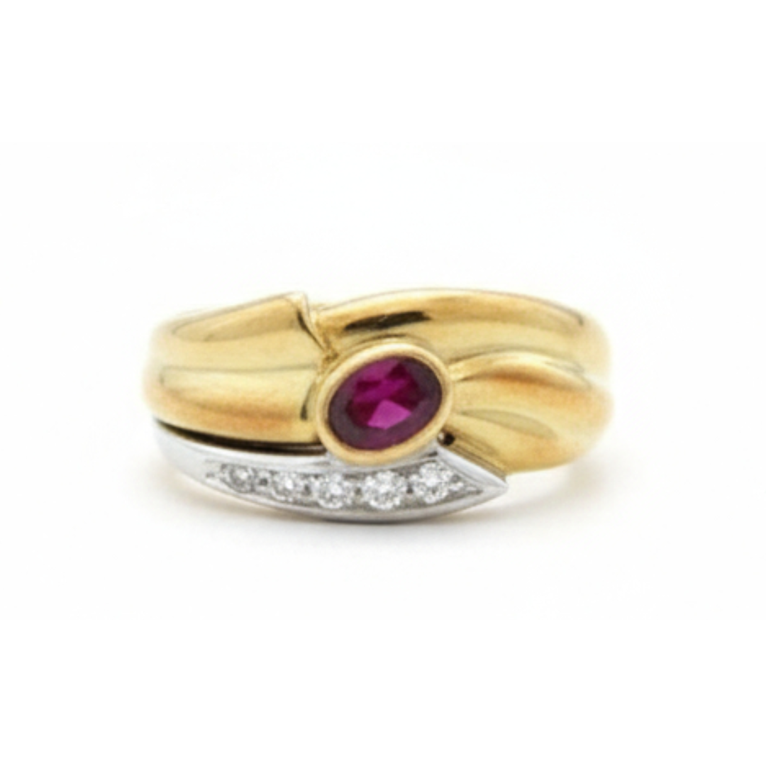 Anello Damiani Oro E Diamante Con Rubino 0,33 Ct.