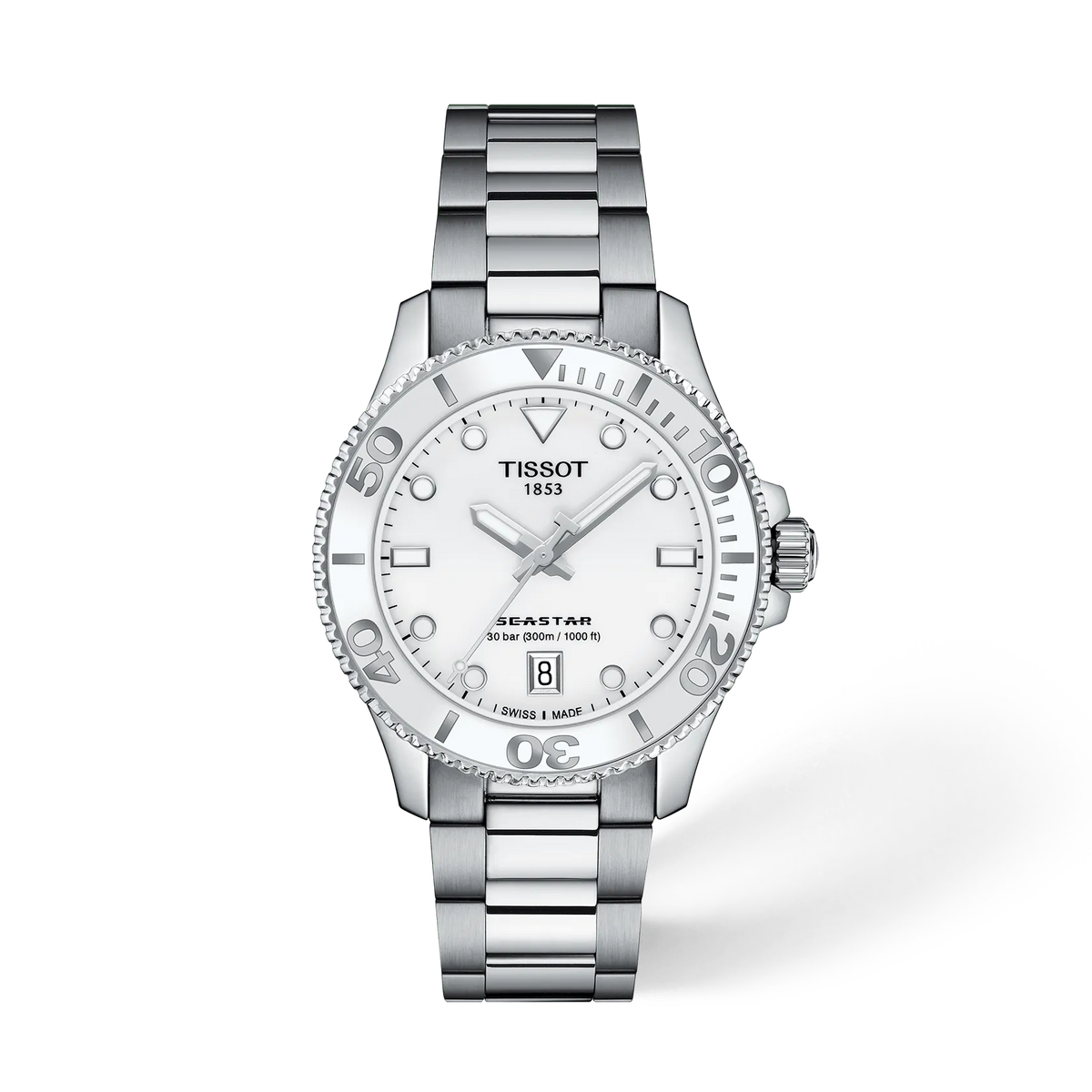 Tissot Seastar 1000 36 mm T120.210.11.011.00 quadrante bianco, vista frontale