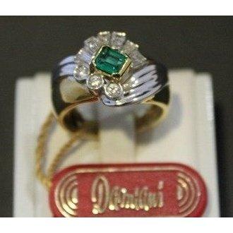 ANELLO DAMIANI oro con diamanti e smeraldo 0,29 ct.