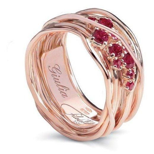 ANELLO FILODELLAVITA TEN 10 FILI ORO ROSA E RUBINI