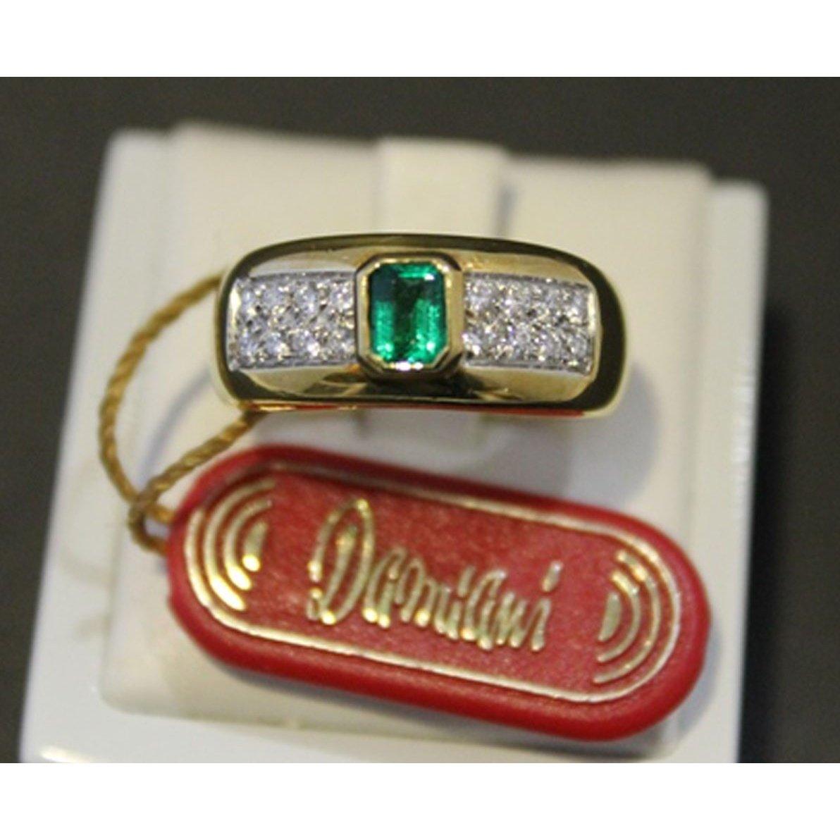 Anello Damiani oro con diamanti e smeraldo 0,36 ct.