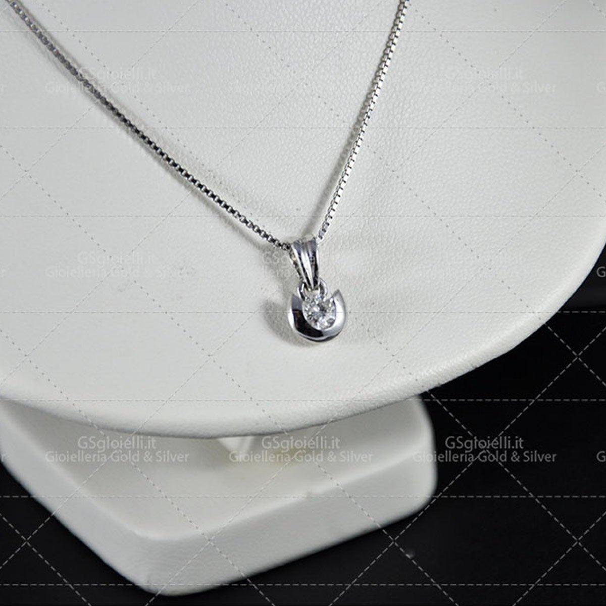 Collana Damiani diamante taglio brillante ct.0.21 colore H if, oro bianco