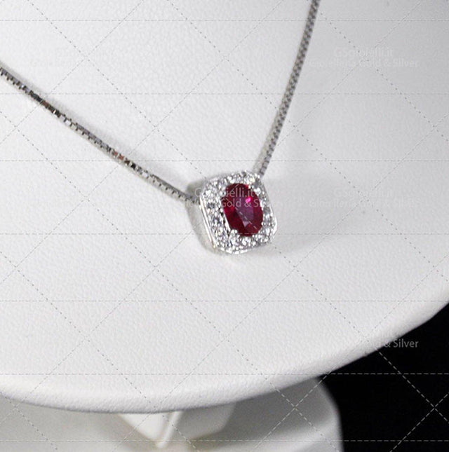 Collana Damiani diamanti taglio brillante ct.0.18 colore H if, rubino ct.0.83, oro bianco gr.5