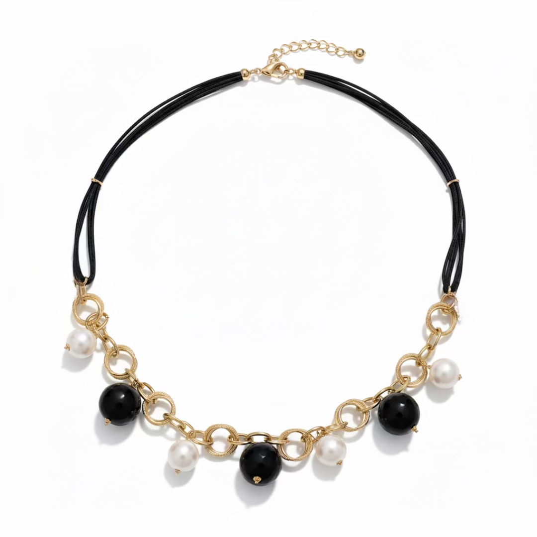 Collana Caravaggio Oro Giallo 18kt  Perle Naturali e Onice