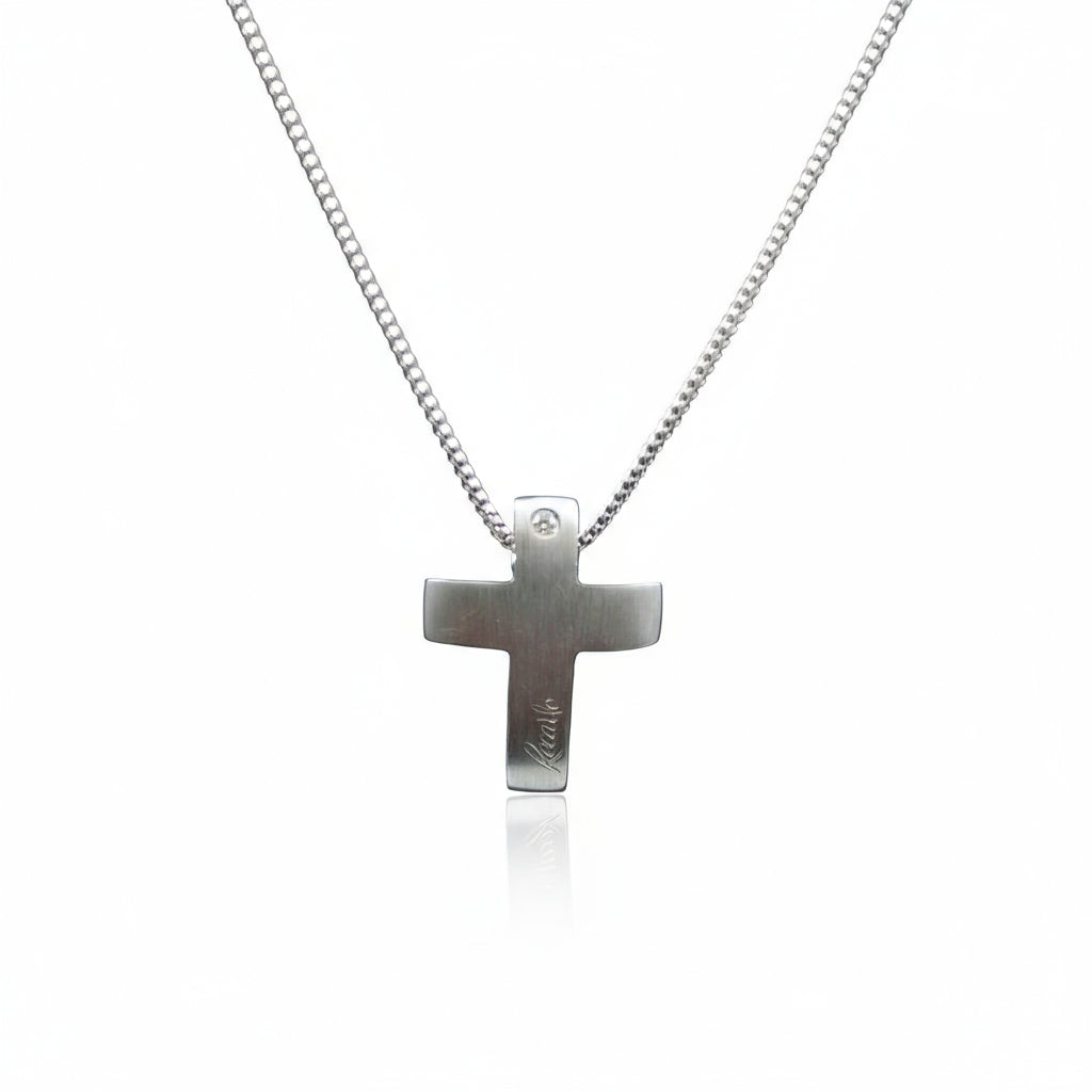 Girocollo RECARLO croce collez.uomo in oro bianco e diamante.