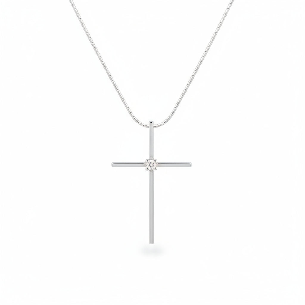 Girocollo Recarlo croce in oro bianco con diamante