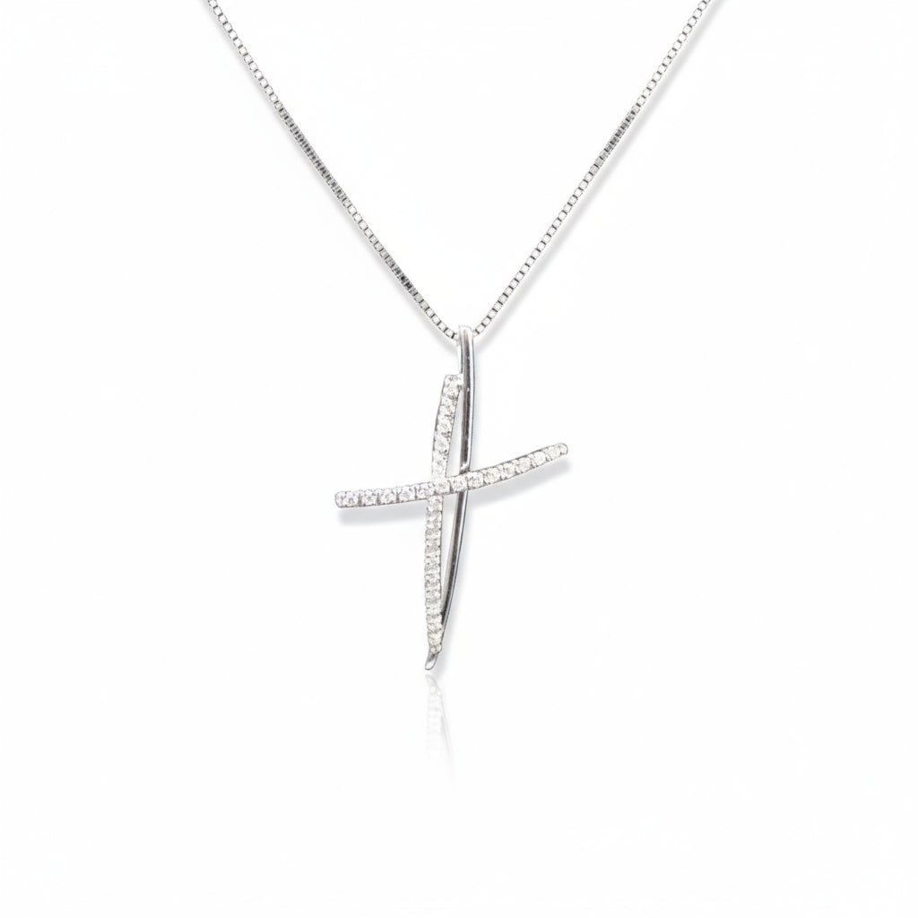 Girocollo Recarlo croce in oro bianco con diamanti