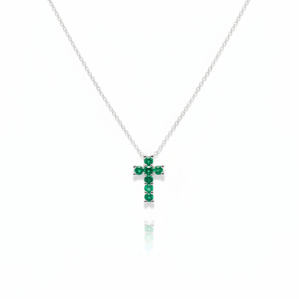 Girocollo Recarlo croce in oro bianco e smeraldi ct.0,42