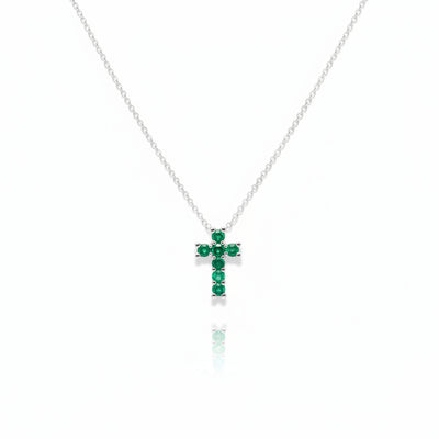 Girocollo Recarlo croce in oro bianco e smeraldi ct.0,42