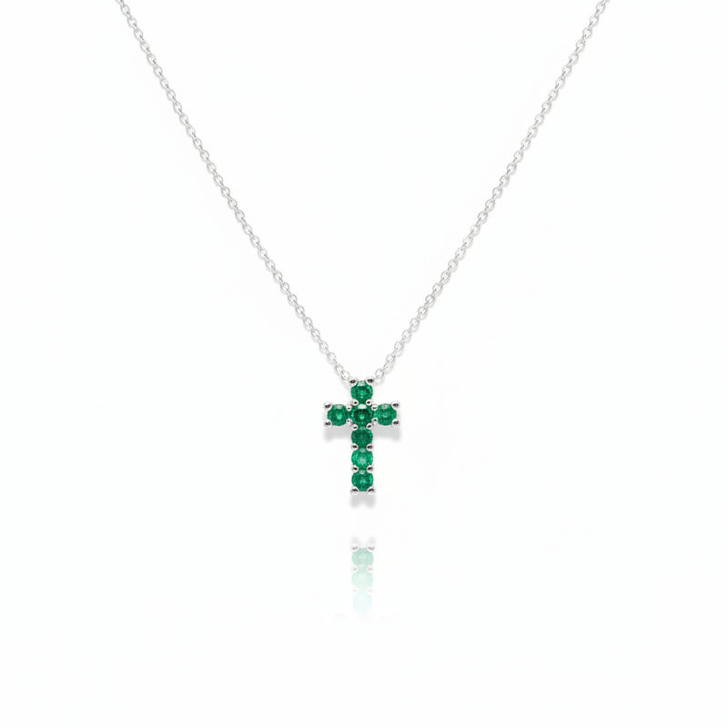 Collana Recarlo Croce In Oro Bianco E Smeraldi Ct.0,42