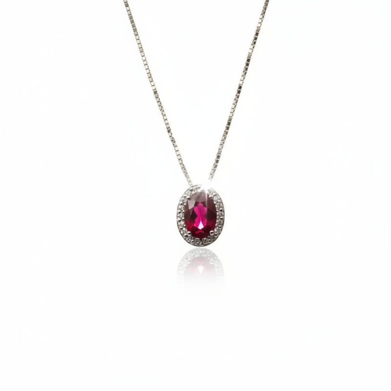 Collana Recarlo In Oro Bianco Con Rubino Ct.060 E Diamanti Ct.008 Colore F Vs.
