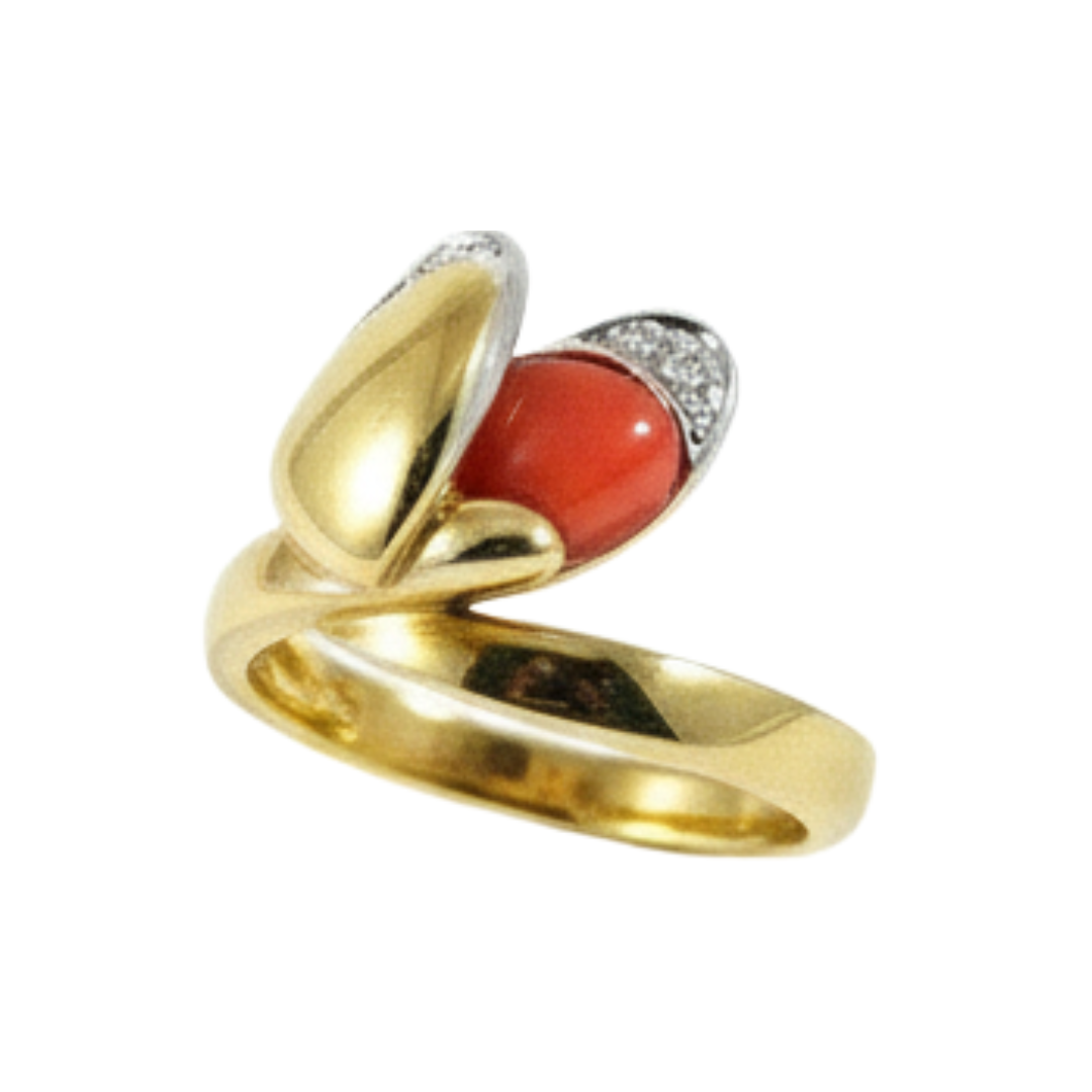 Anello Damiani Diamanti Taglio Brillante Ct.0.05 Colore H If E Corallo, Oro Giallo Gr.7.30.