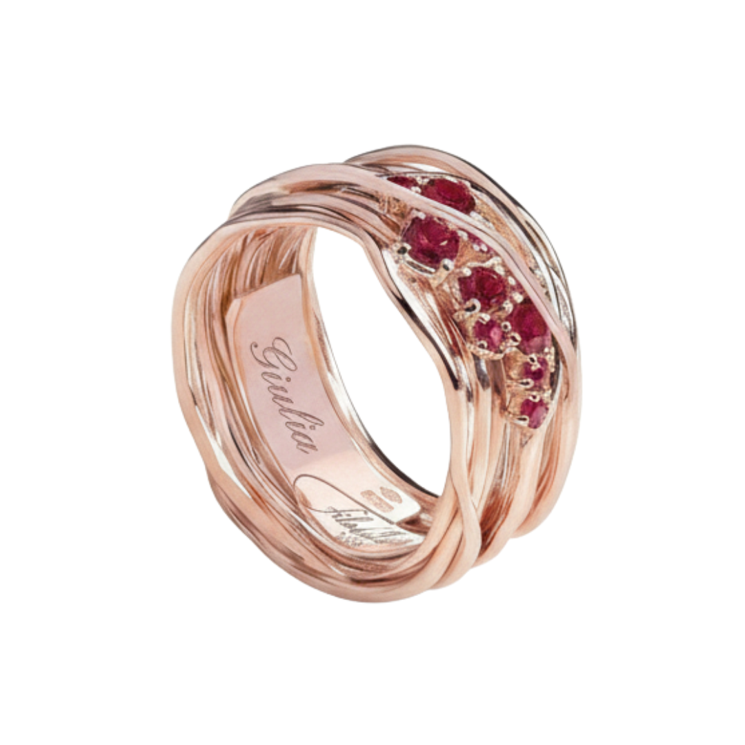 Anello Filodellavita Ten 10 Fili Oro Rosa E Rubini