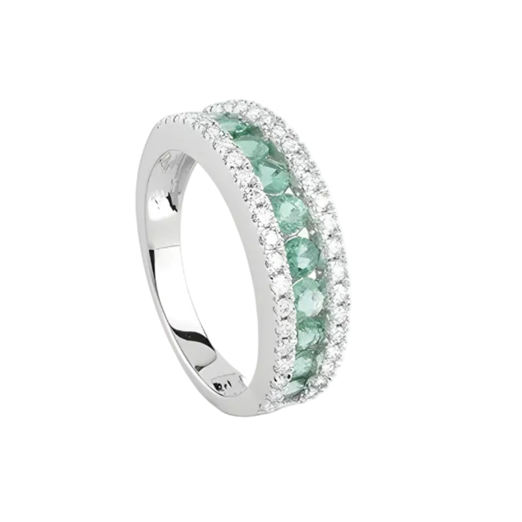 Anello Salvini Oro 18kt Fascia Diamanti E Smeraldi