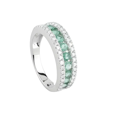 Anello Salvini Oro 18kt Fascia Diamanti E Smeraldi