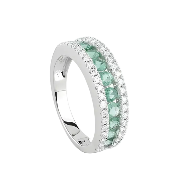 Anello Salvini Oro 18kt Fascia Diamanti E Smeraldi