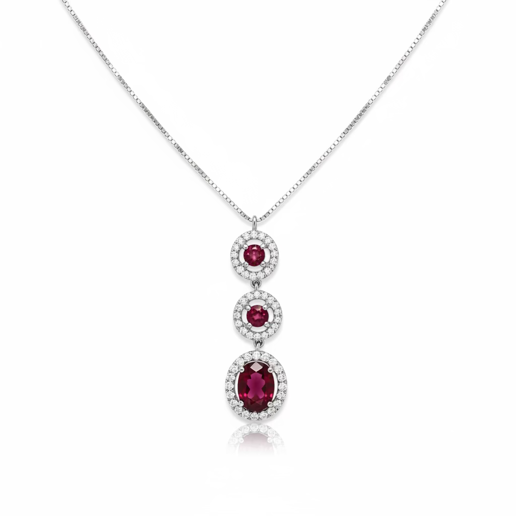 Collana Recarlo Oro Bianco 18Kt Rubino 1.25 e Diamanti 0.25