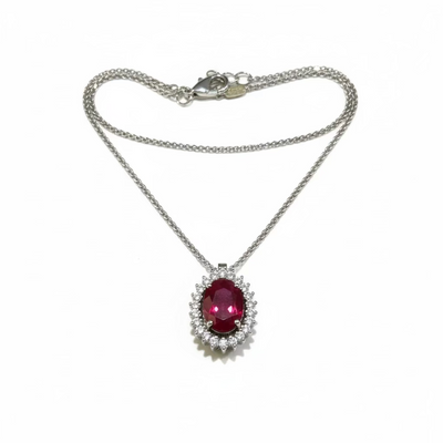 Collana Recarlo Oro Bianco 18Kt Rubino 1.50 e Diamanti 0.27
