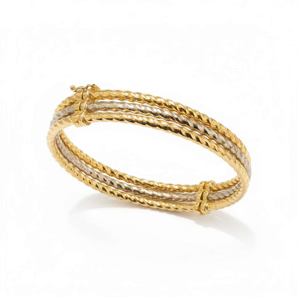 Bracciale Rigido 3 Colori Rosa, Giallo e Bianco Oro Giallo 18Kt 12g