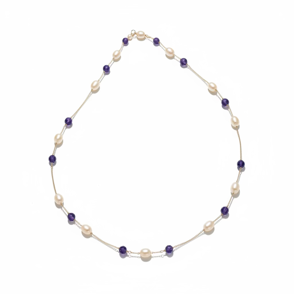 Collana Caravaggio Oro Giallo 18kt  Perle Naturali e Ametista