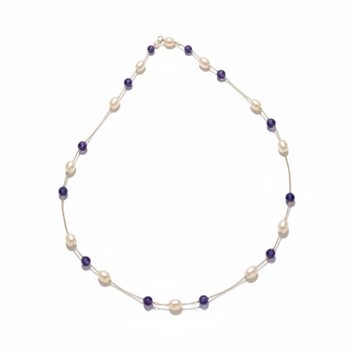 Collana Caravaggio Oro Giallo 18kt  Perle Naturali e Ametista