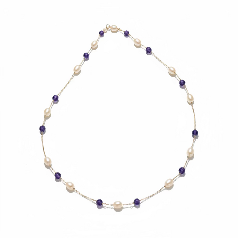 Collana Caravaggio Oro Giallo 18kt  Perle Naturali e Ametista