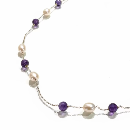 Collana Caravaggio Oro Giallo 18kt  Perle Naturali e Ametista