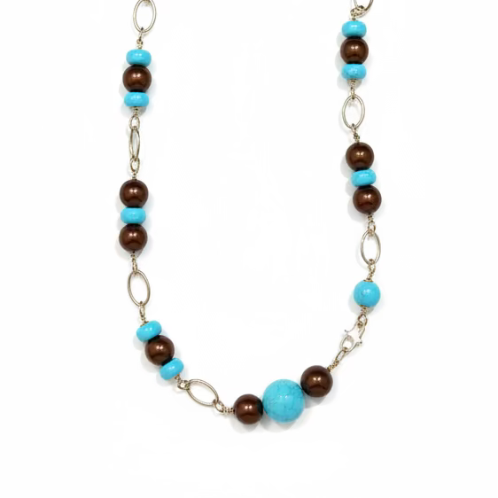 Collana Caravaggio Oro Giallo 18kt  Perle Fresh Water e Pasta di turchese