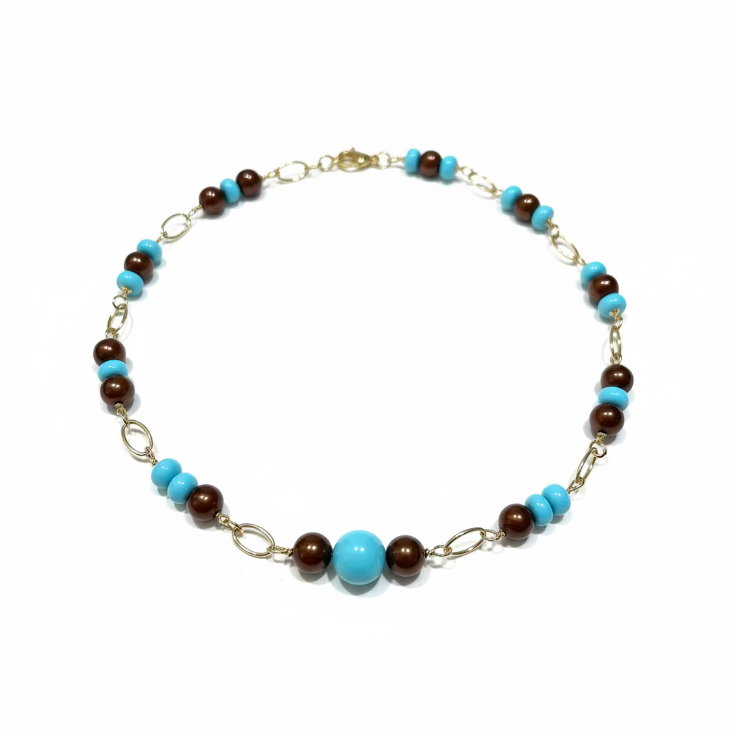 Collana Caravaggio Oro Giallo 18kt  Perle Fresh Water e Pasta di turchese