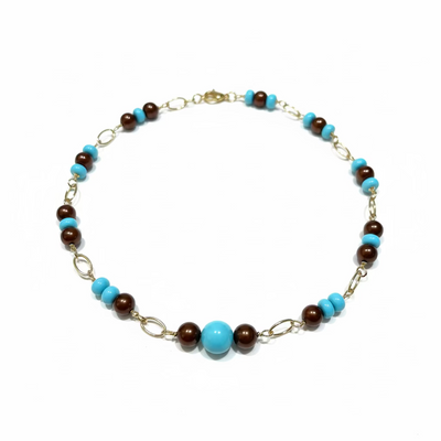 Collana Caravaggio Oro Giallo 18kt  Perle Fresh Water e Pasta di turchese