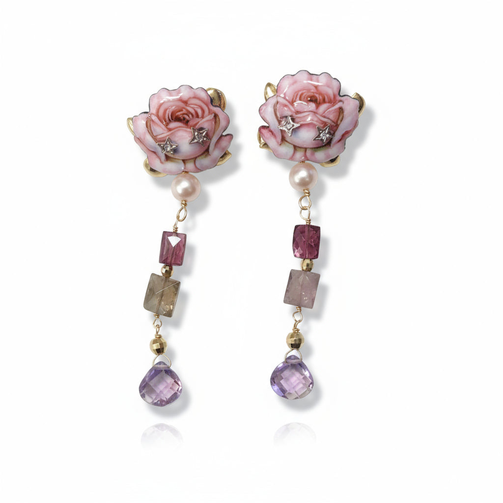 ORECCHINI  ROSE  GABRIELLA RIVALTA  REALIZZATI IN ORO MINIATO E RAME.