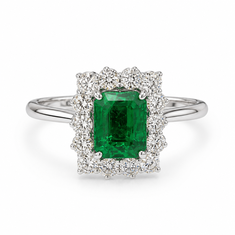 Anello Recarlo Oro Bianco 18kt Smeraldo 1,78 ct Diamanti 0,67 ct