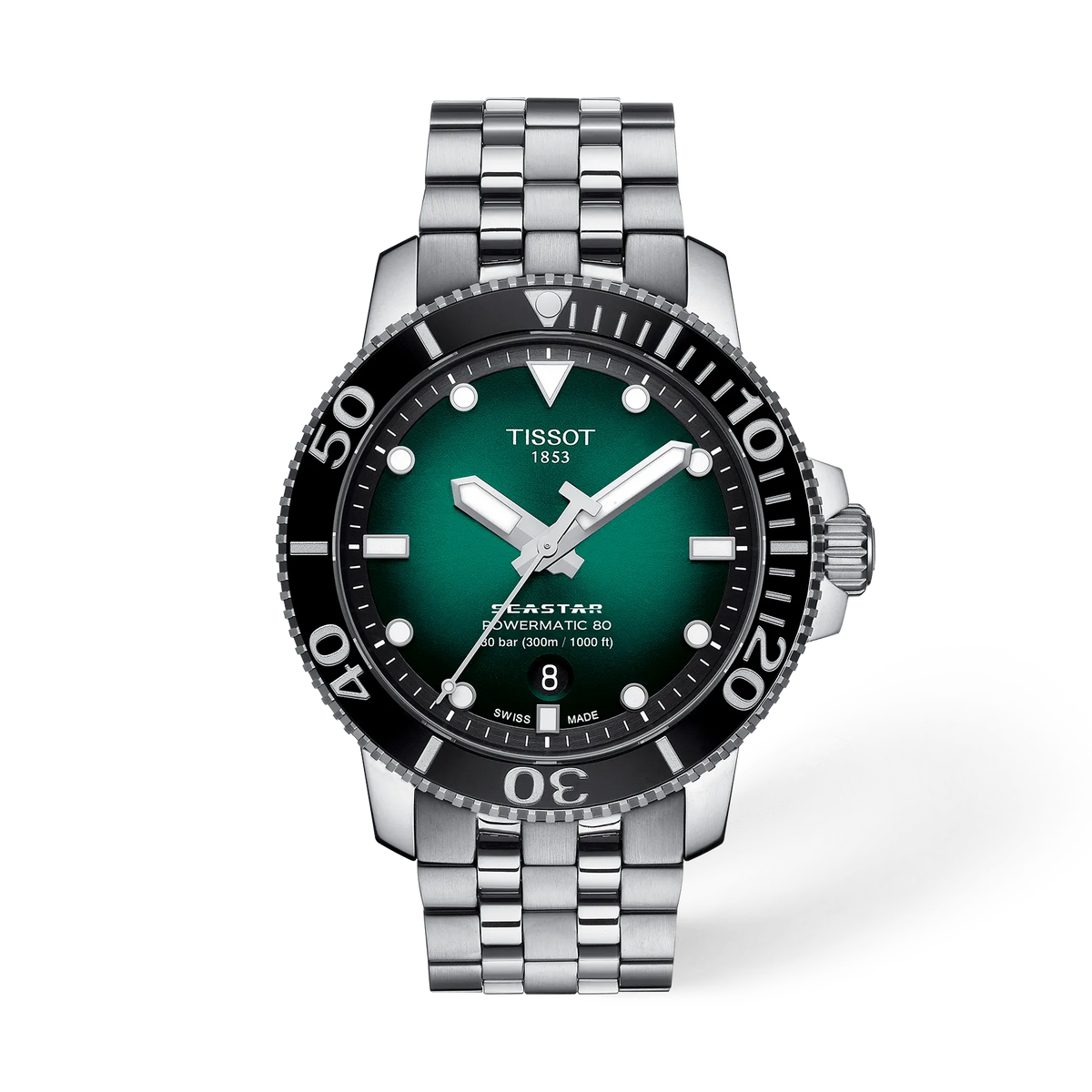 Tissot Seastar 1000 Powermatic 80 43 mm T120.407.11.091.01 quadrante verde, vista frontale