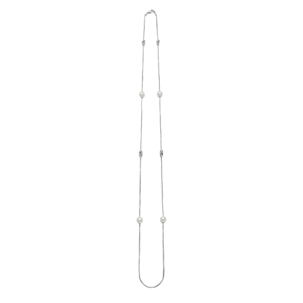 Collana Damiani Oro Bianco 18kt e Perle e Diamanti 1,05 metri