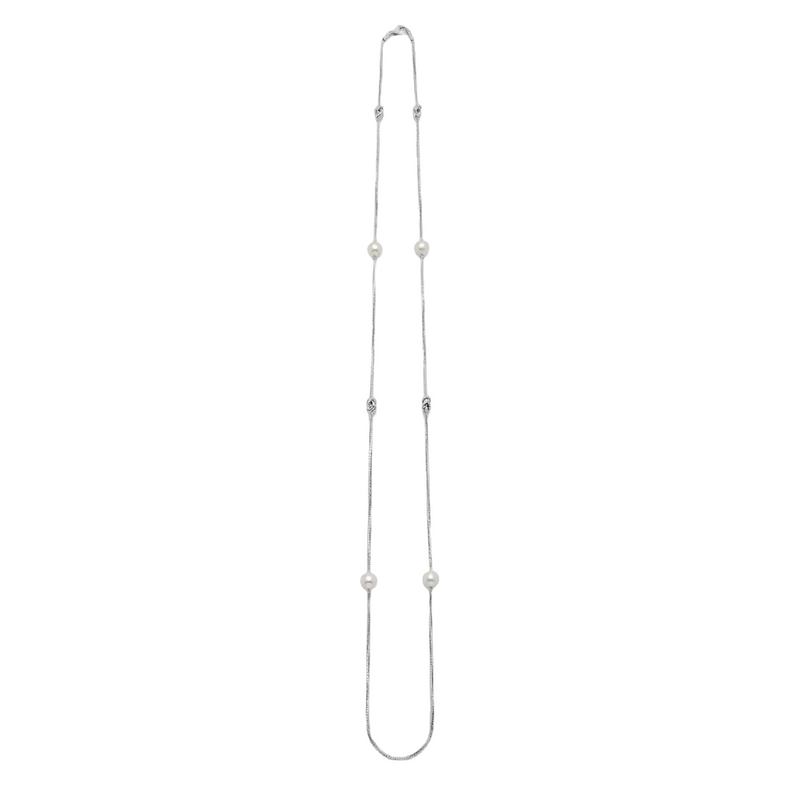 Collana Damiani Oro Bianco 18kt e Perle e Diamanti 1,05 metri