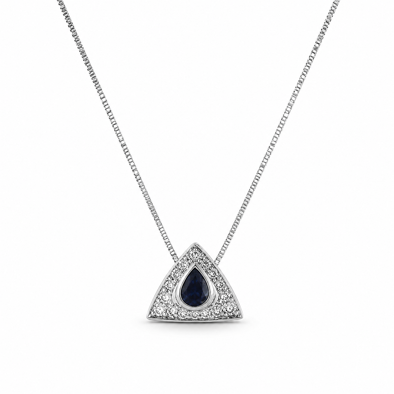 Girocollo Oro Bianco 18kt Zaffiro 0,47 ct e Diamanti 0,28 ct Colore G
