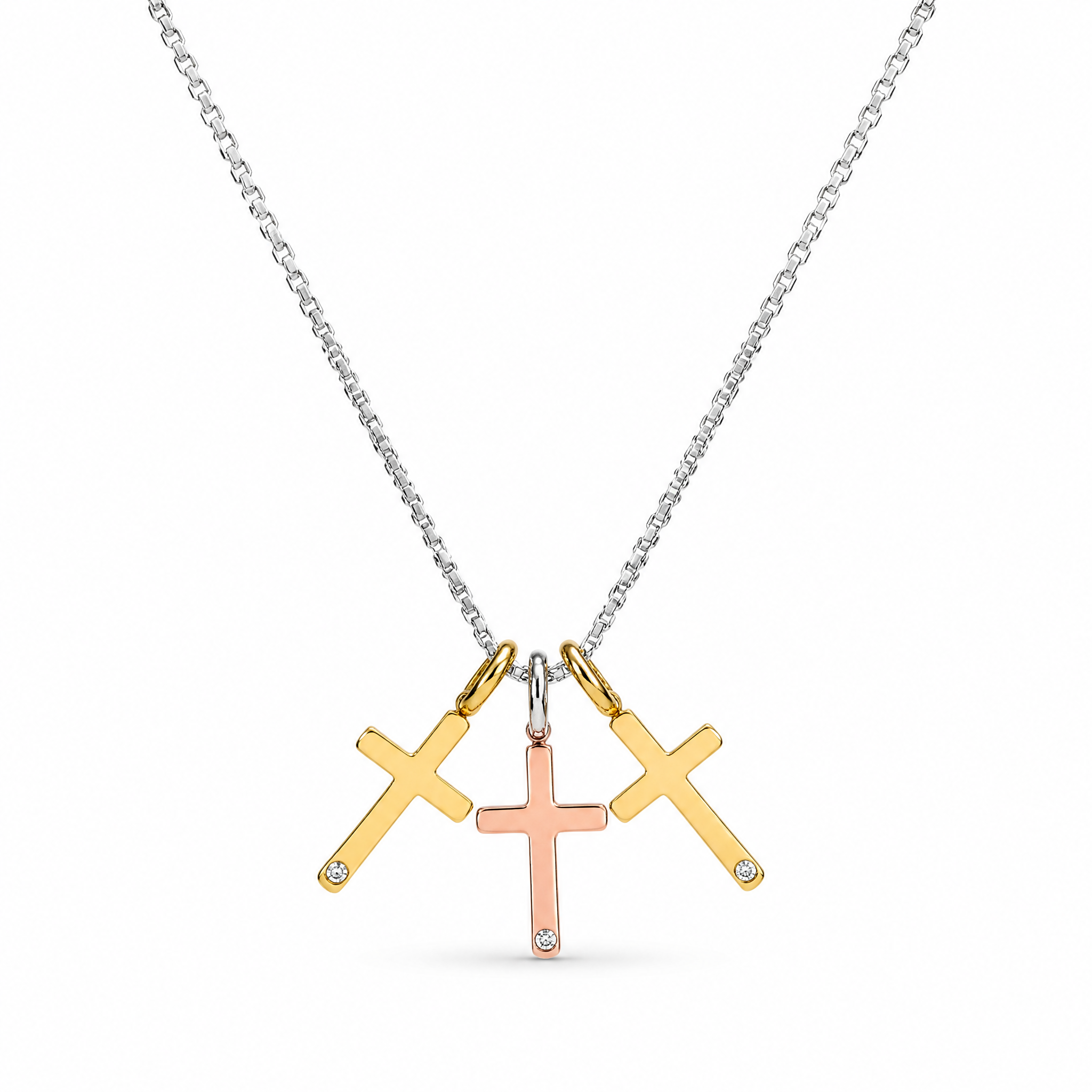 Girocollo Recarlo Croce Oro 18kt Bianco Giallo Rosa Diamanti 0,06 ct