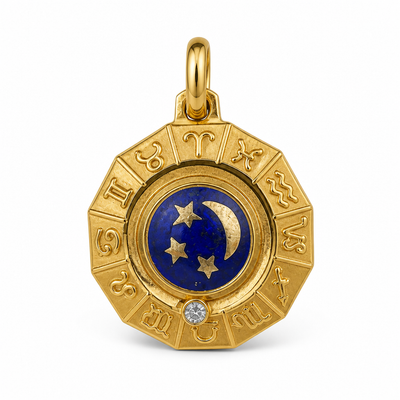 Ciondolo Zodiaco Oro 18kt Smalto e Diamante 0,05 ct