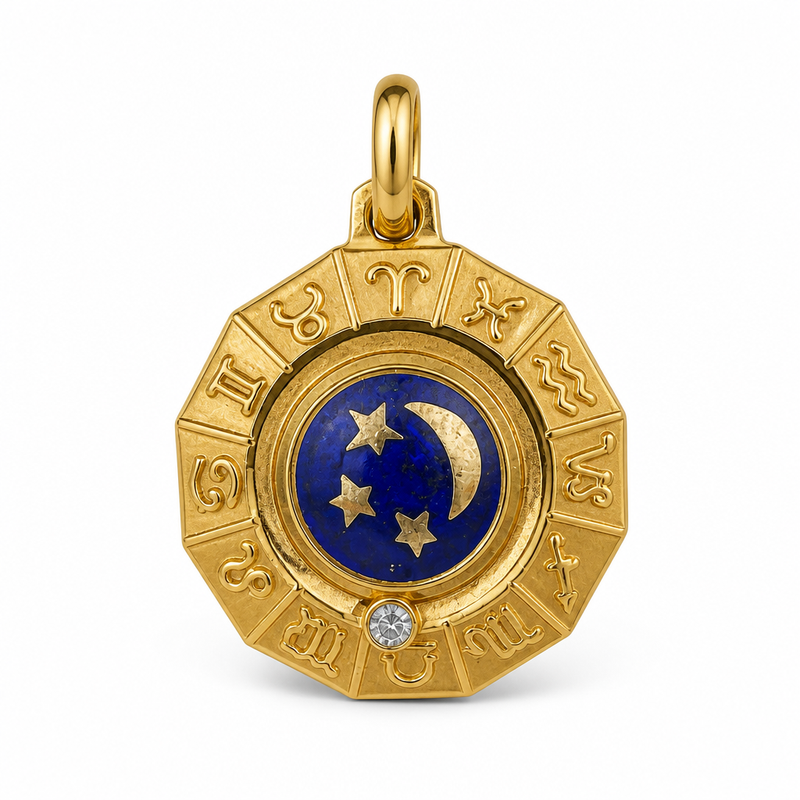Ciondolo Zodiaco Oro 18kt Smalto e Diamante 0,05 ct