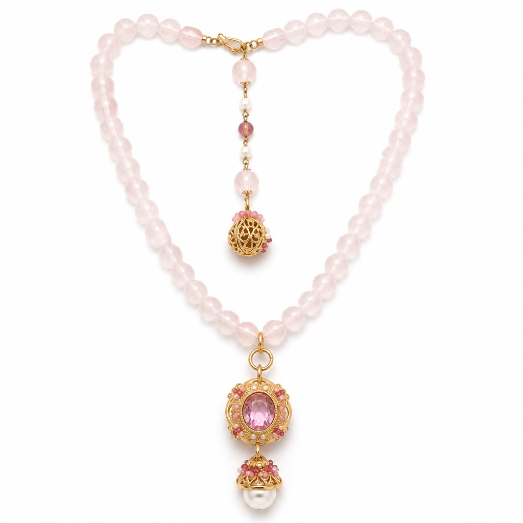 Collana Namida Metallo Nichel Free Quarzo Rosa 110 cm