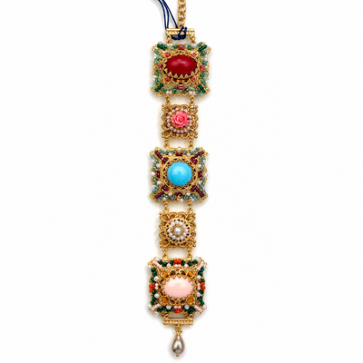 Bracciale Namida Metallo Nichel Free Turchese Corallo e Perle