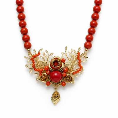 Collana Namida Metallo Nichel Free Corallo e Pasta di Corallo