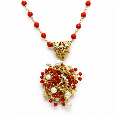 Collana Namida Metallo Nichel Free Corallo e Pasta di Corallo - Modello 2