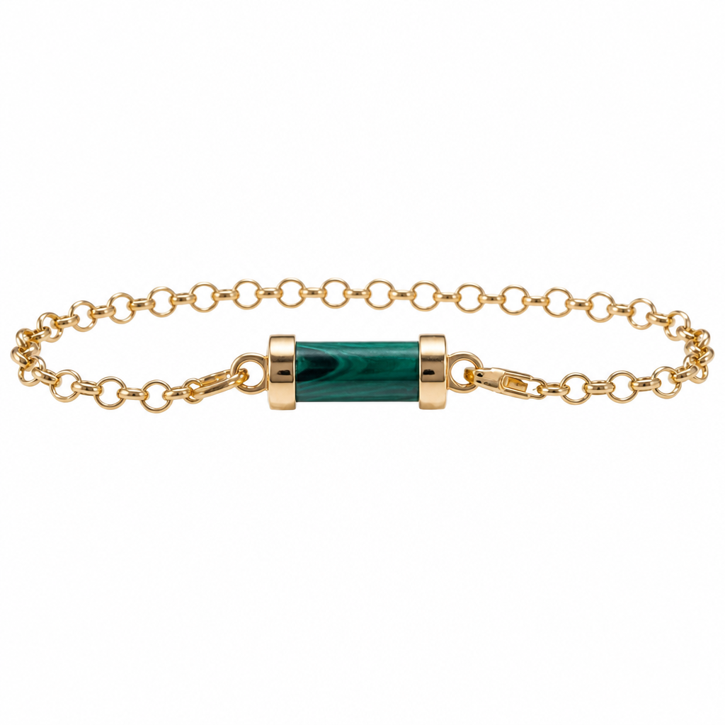 Bracciale Portachiave Oro 18kt Giallo con Malachite