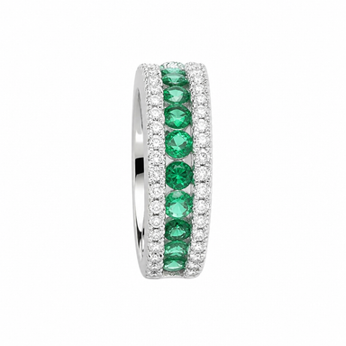 Anello Salvini Oro 18kt Fascia Diamanti E Smeraldi
