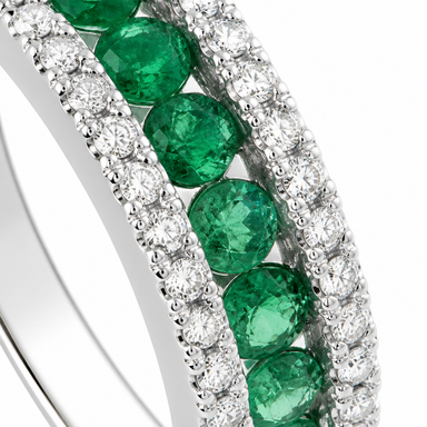 Anello Salvini Oro 18kt Fascia Diamanti E Smeraldi